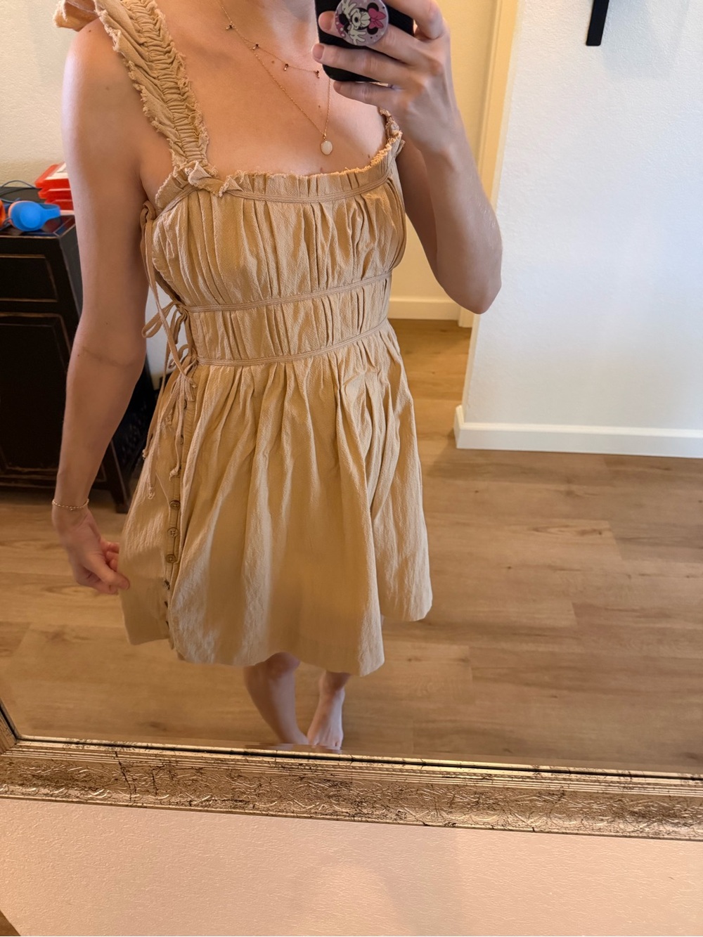 Free People Tan Ruffled Strap Mini Dress